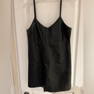 Spaghetti strap mini leather dress